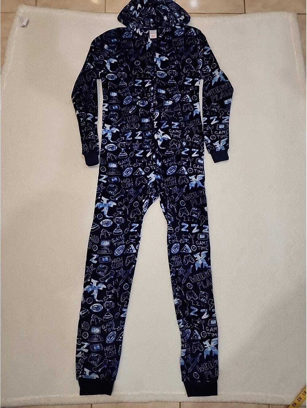 Unisex  Fleece Hooded Pajama One Piece Video Gamer Print Cat & Jack L 12/14 NWT